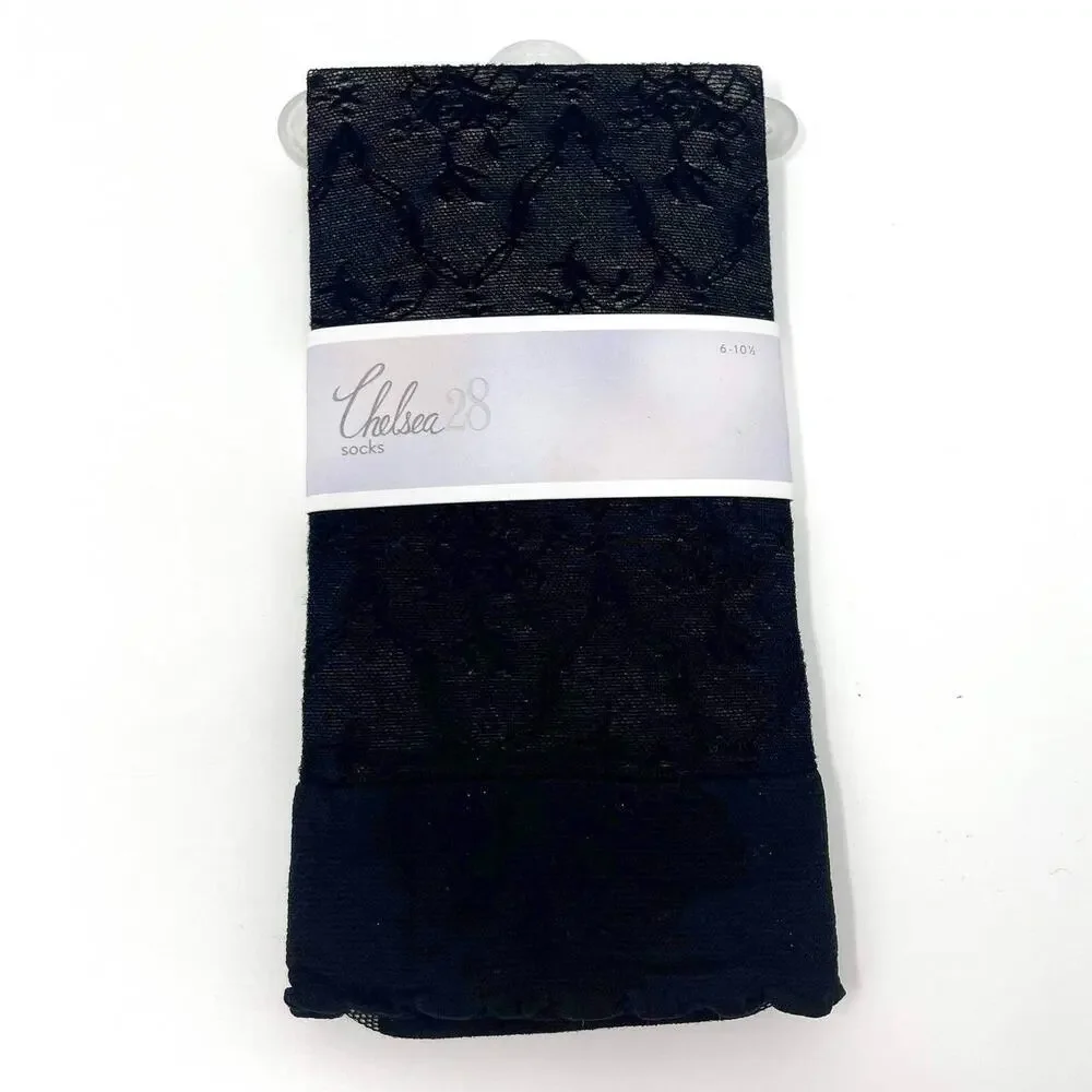 00s CHELSEA 28 NORDSTROM Vintage Black Floral Mesh Socks
